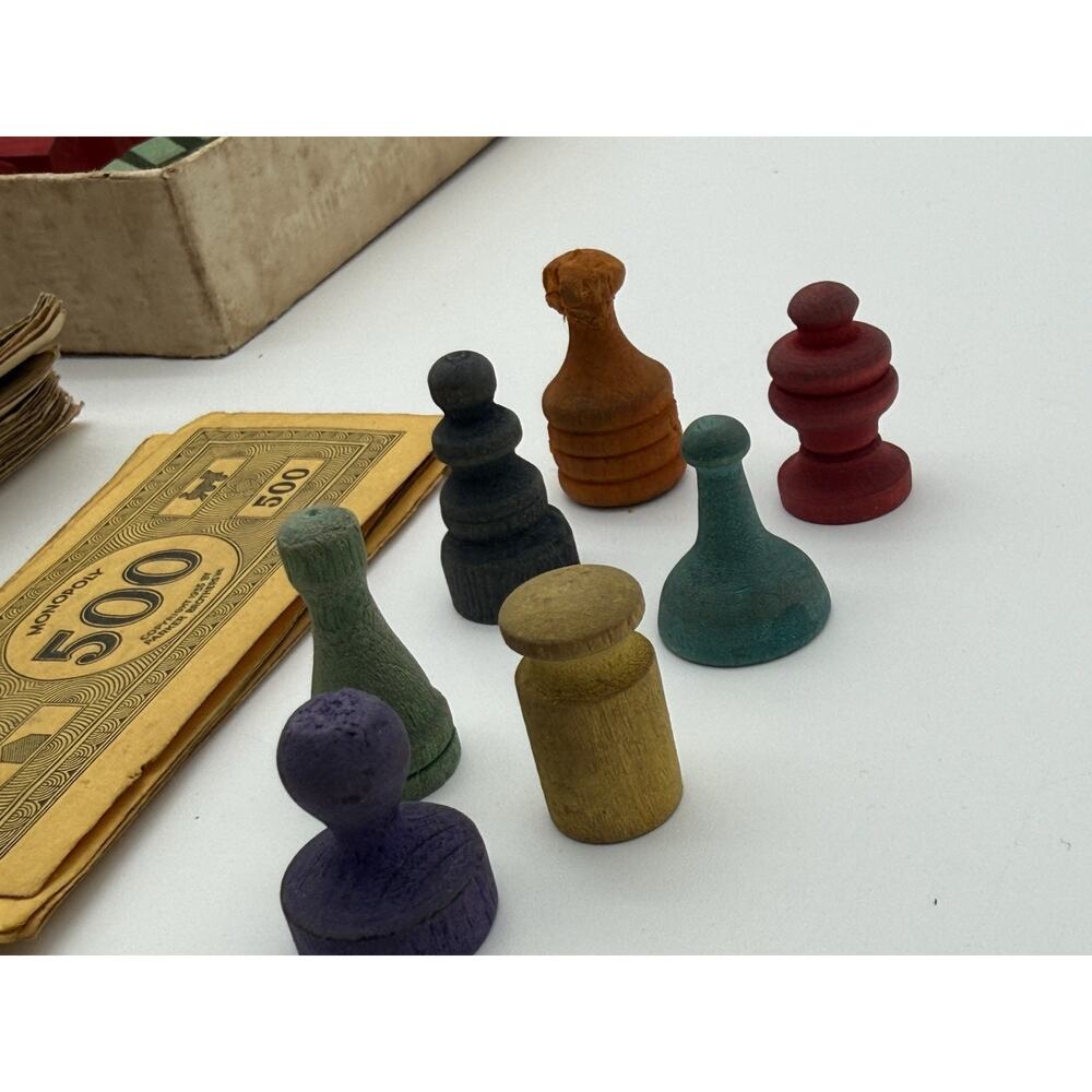 Vintage 1946-51 Parker Brothers Monopoly Game Great shape wood pieces no board - Picture 4 of 12